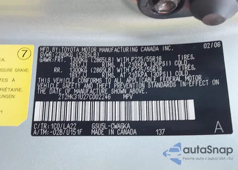 2007 Lexus Rx 350 z USA, uszkodzony, nr VIN 2T2HK31U27C002246